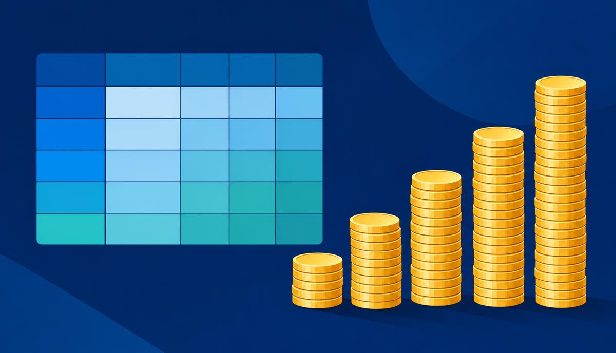 Blue pay matrix grid beside rising stacks of gold coins illustrating level-wise 8th Pay Commission salary hike