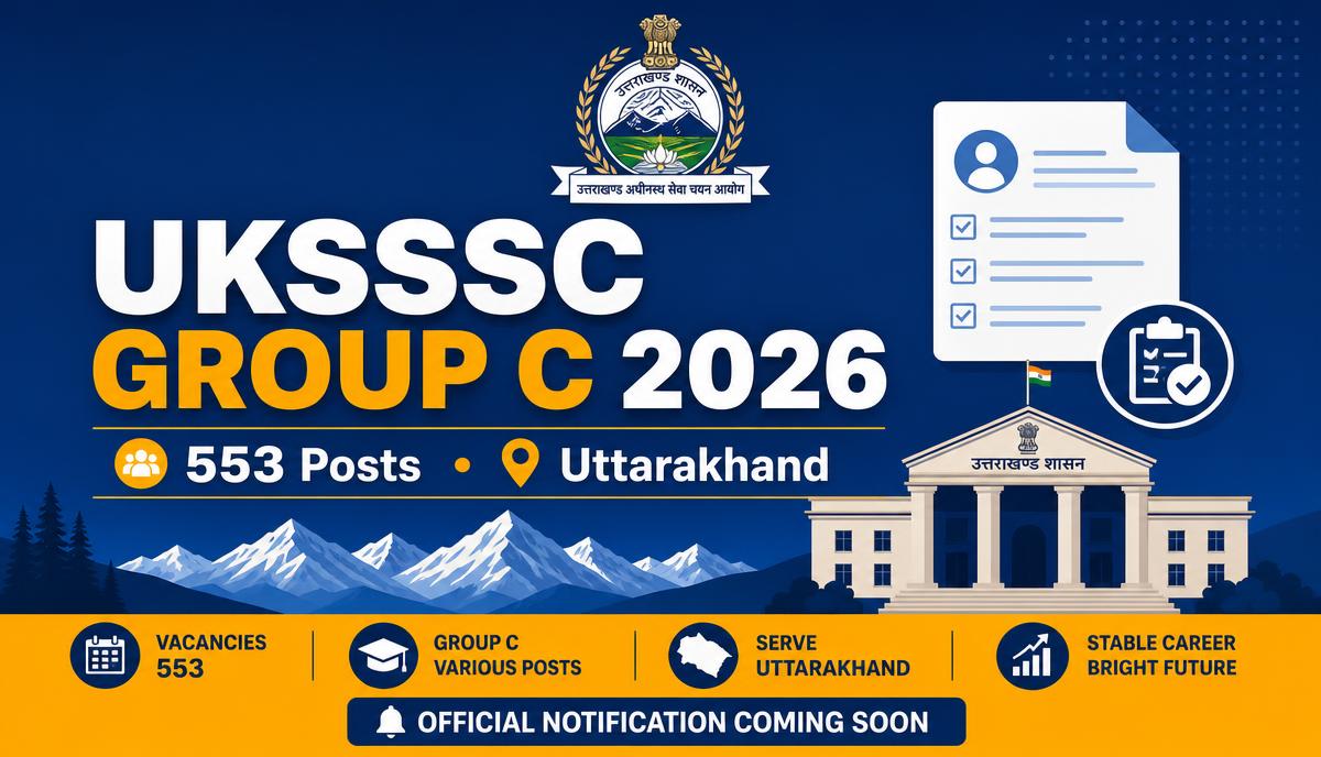 UKSSSC Group C Recruitment 2026 notification for 553 posts with applications open from 08 September to 07 October 2026