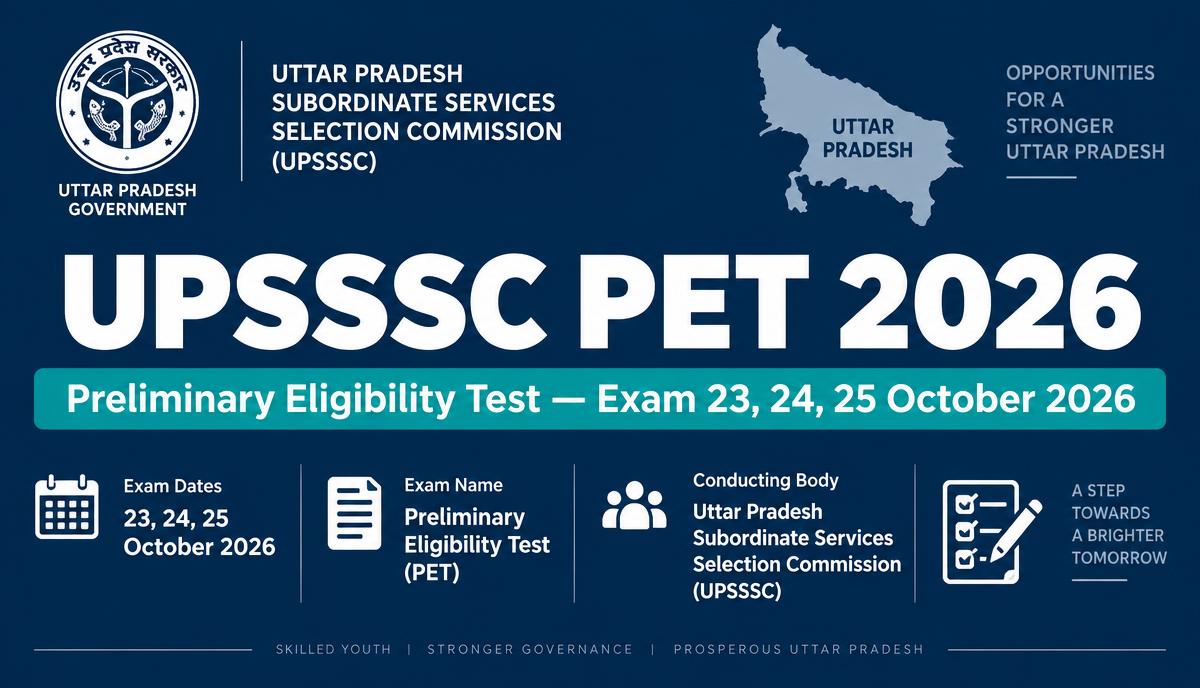 UPSSSC PET 2026 Preliminary Eligibility Test notification with exam scheduled on 23, 24 and 25 October 2026